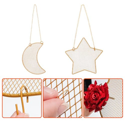 2pcs Gold Wall Mounted Earring Organizer with 10 Hooks,Decorative Jewelry Stand Diamond Grid Display Rack Hanging Hook,Metal Jewelry Holder for Home/Necklaces/Bracelets(Star+Moon) - size: Star+Moon