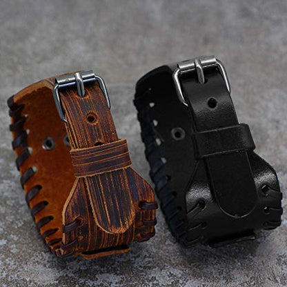 GelConnie Viking Bracelet Punk Leather Cuff Bracelet Gothic Leather Wristband Bracelet with Nordic Amulet Scandinavian Talisman Celtic Pagan Jewelry - color: Black Bird