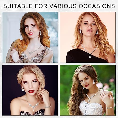 Jexine 6 Sets Silver Jewelry Set for Women Wedding Silver Crystal Rhinestone Necklace Earrings Bracelet for Bride Bridal Bridesmaid - style: Elegant Style