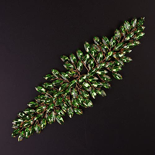 JWICOS Bridal Headband Crystal Hair Vine Wedding Headpiece for Bride and Girls (Green) - color: Green