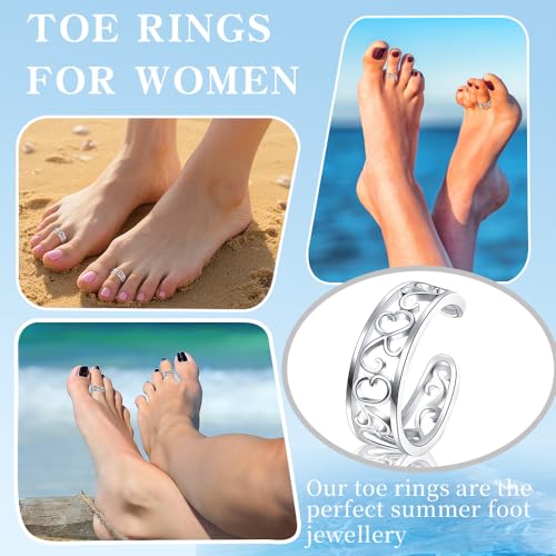 Silver Toe Rings for Women Non Tarnish Adjustable Open Band Toe Ring Summer Beach Toe Rings Foot Jewelry