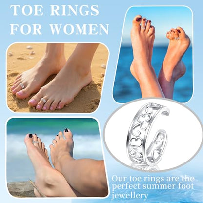Silver Toe Rings for Women Non Tarnish Adjustable Open Band Toe Ring Summer Beach Toe Rings Foot Jewelry