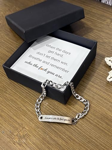 Remember Who The Fuck You Are Braided Bangle,Adjustable Engraved Fuck Handmade Bracelet, Stainless Steel Inspirational Bracelet,Jewelry Gift for Women Men