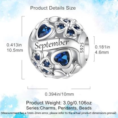 HappyStar 925 Sterling Silver Four Leaf Clover Bead Charm with Cubic Zirconia Birthstone Charms for Bracelets Dangle Pendant Compatible Pandora Bracelets Lucky Charm Birthday Gift - color: 9-September Birthstone Bead