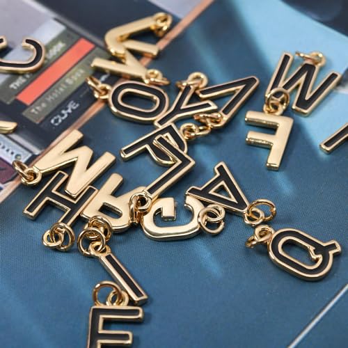 18K Gold Filled A-Z Alphabet Letters Charms,26Pcs Initial A-Z Alphabet Charms,Bracelet Necklace Earrings Charms for DIY Jewelry Making - color: Black