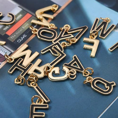 18K Gold Filled A-Z Alphabet Letters Charms,26Pcs Initial A-Z Alphabet Charms,Bracelet Necklace Earrings Charms for DIY Jewelry Making - color: Black