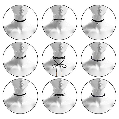 Outee 9 Pcs Choker Set Black Chokers Necklaces for Women Black Velvet Choker Necklaces Ribbon Chokers for Women