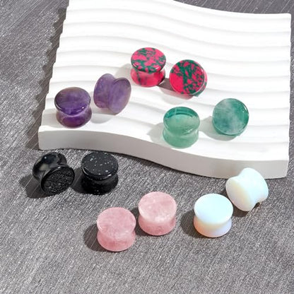 Longbeauty 12Pcs Natural Stone Ear Gauges Plugs Saddle Double Flared Stone Plugs Gauges for Men Women Ear Piercing Jewelry 2g-5/8 - color: 5/8" (16mm)