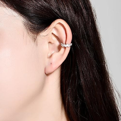 Silver Baguette Crystal CZ Pave Ear Cuff for Women | Sparkling CZ Silver Ear Cuff, Single Piece, Secure Pave Setting, Lightweight, Dainty Daily Wear, Gift Box Included