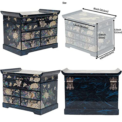 February Mountain Mother of Pearl Wooden Jewelry Organizer Box – Jewelry Storage Box for Women, Features Spacious Drawers, Ideal for Rings, Bracelets, Watches, Chains, Accessories (Peony_Blue) - style: Peony_Blue