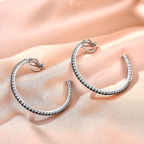 YOQUCOL 4.3CM(1.7in) Clip On Hoop Earrings Cubic Zirconia Non Pierced Ears Hoops for Women - color: Silver-Black