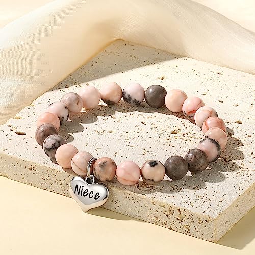 MIXJOY Inspirational Gifts for Women, Heart Charm Pink Elastic Beads Bracelet, Positive Affirmations Get Well Soon Gifts - style: niece charm to my niece never pink