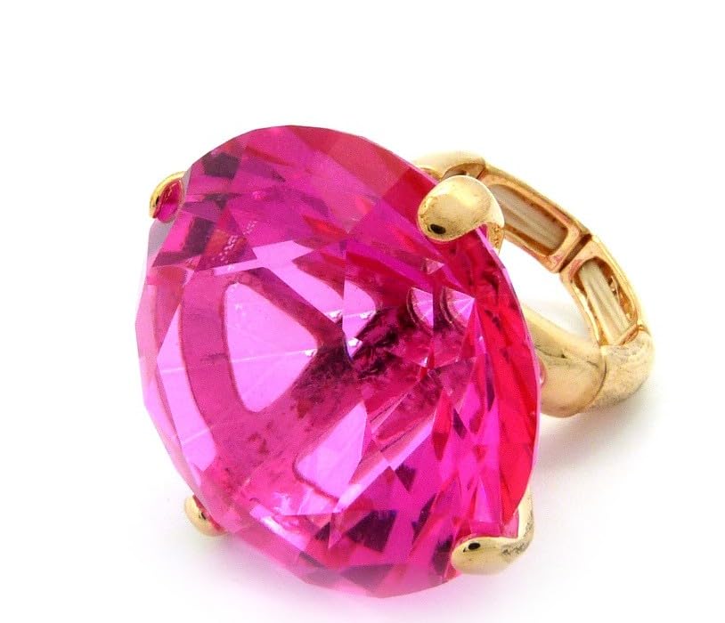 NYFASHION101 Women's Extra Big Rhinestone Fashion Stretch Ring - color: Fuchsia/Gold-Tone