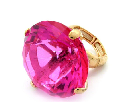 NYFASHION101 Women's Extra Big Rhinestone Fashion Stretch Ring - color: Fuchsia/Gold-Tone