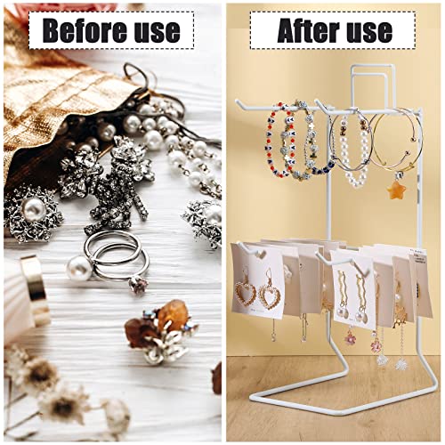 Coume 2 Pcs Jewelry Necklace Display Stand Metal Retail Counter Display Stand for Necklace Bracelets, Earrings, Ring, Keys, Watches(White) - color: white