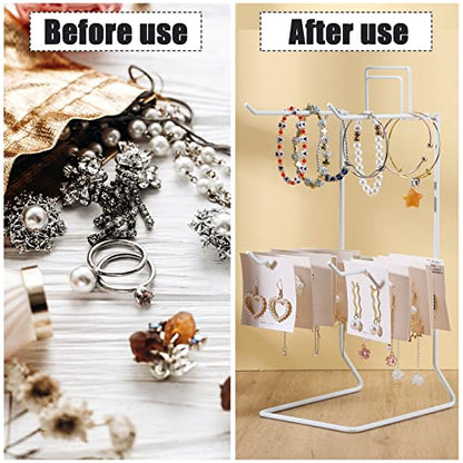 Coume 2 Pcs Jewelry Necklace Display Stand Metal Retail Counter Display Stand for Necklace Bracelets, Earrings, Ring, Keys, Watches(White) - color: white