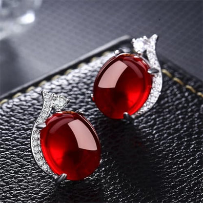 Jade Oval Stud Earrings for Women Good Luck Handmade Earrings Dainty Green Birthstone Crystal Earrings Unique Minimalism Jewelry Gift for Birthday Anniversary - color: Red