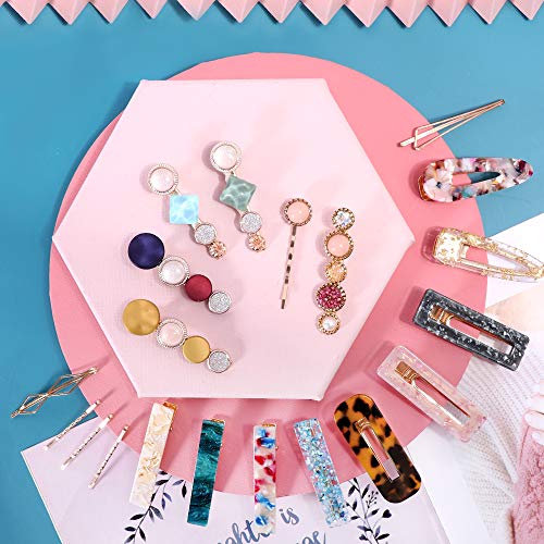 Magicsky 28 PCS Pearls and Macaron Acrylic Resin Hair Clips for Women Girls | Fashion Hair Barrette sets, Fancy Marble Alligator Bobby Pins, Elegant Crystal Geometric Hairpin, Decorative Hair Accessories