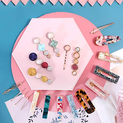 Magicsky 28 PCS Pearls and Macaron Acrylic Resin Hair Clips for Women Girls | Fashion Hair Barrette sets, Fancy Marble Alligator Bobby Pins, Elegant Crystal Geometric Hairpin, Decorative Hair Accessories