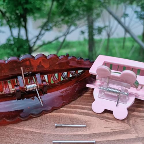 NICENEEDED 8 PCS Hair Claw Clip Spring Replacement Sliver, Clip Spring with Central Axle Rod, Hairpin Squre Rectangle Butterfly Jaw Clamp Repair Parts