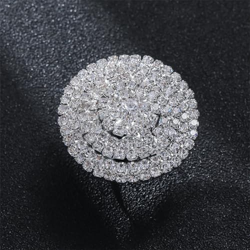 Cubic Zirconia Round Large Statement Open Ring for Women Sparkling Crystal Cluster Wedding Bridal Promise Adjustable Comfort Fit Finger Band Dainty Cocktail Party Jewelry for Bride Wife Eternity Rings - color: Clear CZ