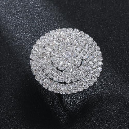 Cubic Zirconia Round Large Statement Open Ring for Women Sparkling Crystal Cluster Wedding Bridal Promise Adjustable Comfort Fit Finger Band Dainty Cocktail Party Jewelry for Bride Wife Eternity Rings - color: Clear CZ
