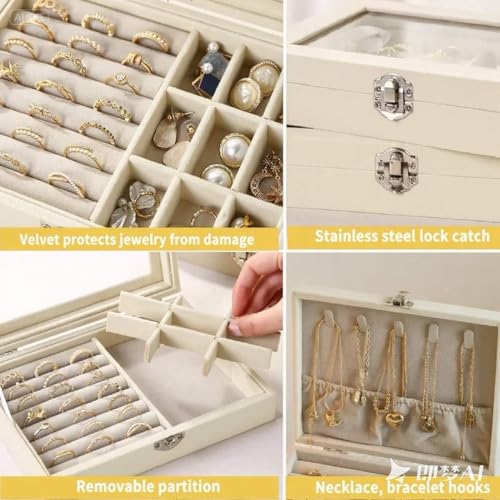 Small Jewelry Box for Women - Velvet Jewelry Box Organizers and Storage, Necklace, Earring, Ring, Bracelets Box (Ivory white)