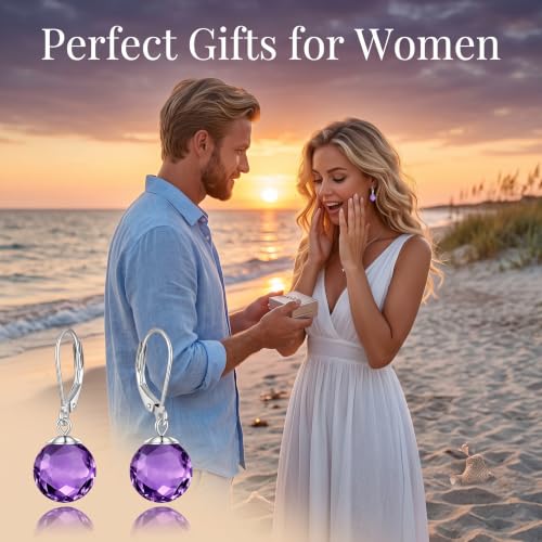 Pearl Leverback Earrings for Women Dangle Round Gemstone Earrings Birthstone Jewelry Gift Anniversary for Her - color: 02 February birthstone