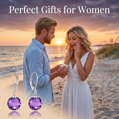 Pearl Leverback Earrings for Women Dangle Round Gemstone Earrings Birthstone Jewelry Gift Anniversary for Her - color: 02 February birthstone