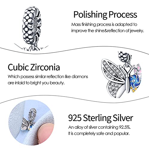 Pandach 925 Sterling Silver Charms Beads for Bracelets and Necklaces Butterfly and Headphones Pendants Clover Charms Jewelry Gift for Women - style: Butterfly Charm