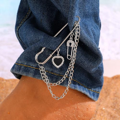 2 Pcs Chain Tassel Brooch Pins Set for Women Rhinestone Heart Flower Star Long Chain Bling Crystal Pearl Sweater Shawl Clips Punk Collar Chain Brooch Costume Jewelry - style: Style D