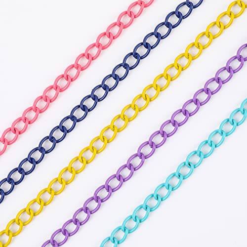 Happy Makers 39.37 Feet Necklace Figaro Chains for Jewelry Making, 4 Colors Brass Plated Necklace Chains with 40 Lobster Clasps, 80 Jump Rings in Bulk for Women Men DIY Bracelet Craft
