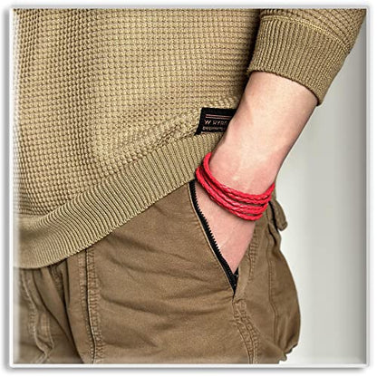 Xusamss Fashion Alloy Buckle Multilayer Leather Wrap Cuff Bracelet,7.5inches - color: Red