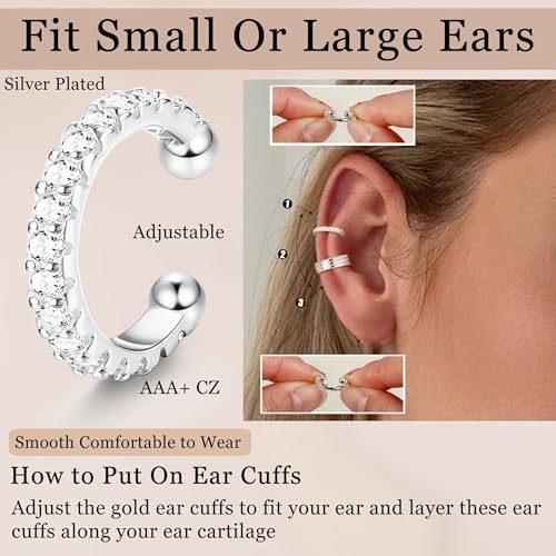 LOLIAS 𝐄𝐚𝐫 𝐂𝐮𝐟𝐟 𝐄𝐚𝐫𝐫𝐢𝐧𝐠𝐬 for Women Non Piercing Gold Plated Ear Cuffs 𝟏𝟒𝐊 𝐆𝐨𝐥𝐝 𝐏𝐥𝐚𝐭𝐞𝐝 Ear Cuff for Non Pierced Ears Clip on Cartilage Earring 𝐅𝐚𝐤𝐞 𝐄𝐚𝐫𝐫𝐢𝐧𝐠𝐬 Lightweight - style: Silver Plated