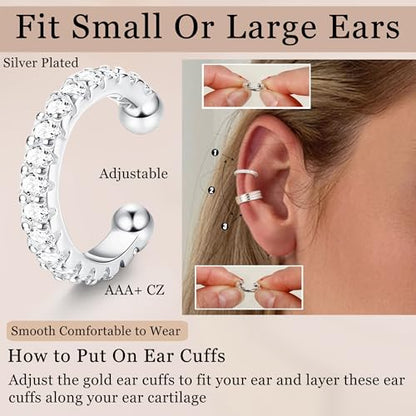 LOLIAS 𝐄𝐚𝐫 𝐂𝐮𝐟𝐟 𝐄𝐚𝐫𝐫𝐢𝐧𝐠𝐬 for Women Non Piercing Gold Plated Ear Cuffs 𝟏𝟒𝐊 𝐆𝐨𝐥𝐝 𝐏𝐥𝐚𝐭𝐞𝐝 Ear Cuff for Non Pierced Ears Clip on Cartilage Earring 𝐅𝐚𝐤𝐞 𝐄𝐚𝐫𝐫𝐢𝐧𝐠𝐬 Lightweight - style: Silver Plated