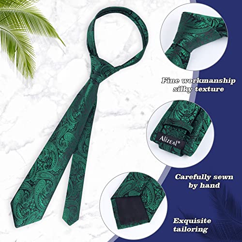 Alizeal Mens Gradient Paisley Necktie and Pocket Square Set | Elegant Design Perfect for Weddings Banquets Business Formal Events - color: 170-dark Green