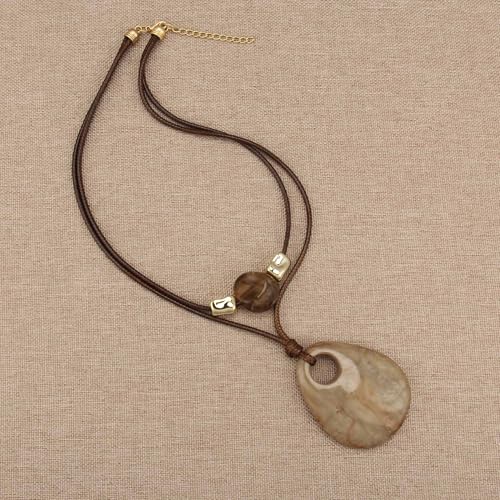Bohemian Necklaces for Women Long Leather Necklace with Large Pendant Chunky Boho Hippie Jewelry Pendant Chocker Necklace - style: Bohemian Chunky Necklace