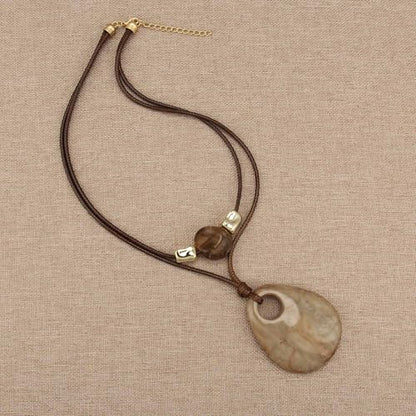 Bohemian Necklaces for Women Long Leather Necklace with Large Pendant Chunky Boho Hippie Jewelry Pendant Chocker Necklace - style: Bohemian Chunky Necklace