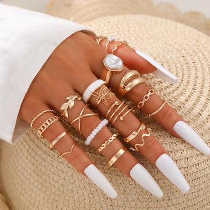 YEEZII 25 Pcs Gold Knuckle Rings Set for Women, Cute Stackable Finger Midi Rings, Dainty Gold Chunky Stacking Statement Womens ring pack - color: Gold-21 Pcs