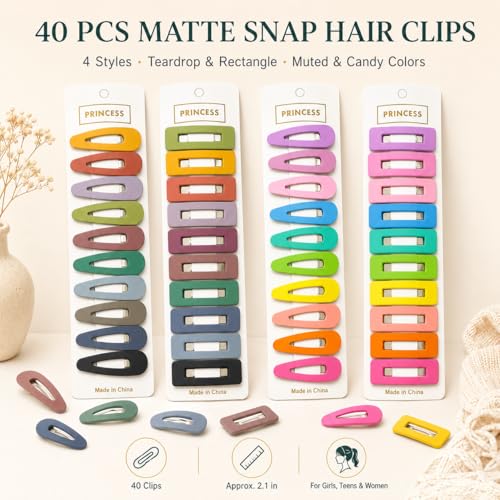 Bphne 40 Pcs Matte Non-Slip Snap Hair Clips for Women, Neutral & Pastel Teardrop Rectangle Barrettes, Small Metal Pins for Styling, Lightweight No Pull for Daily Wedding Gift - color: Neutral & Pastel