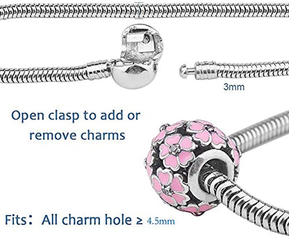 PH PandaHall 7.8 Inch Charm Bracelet Bead Charms Stainless Steel | European Snake Chain Bracelets with Round Barrel Snap Clasp For Women Bracelet DIY Jewelry Making