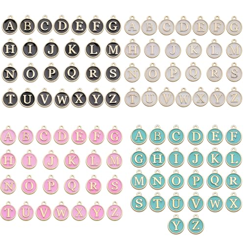 A-Z Letter Charms Round Enamel Alphabet Initial Pendant for Jewelry Making,Double-Side for Necklace Bracelet Earring DIY Craft - color: 4 sets(104pcs)-White,Black,Pink,Blue