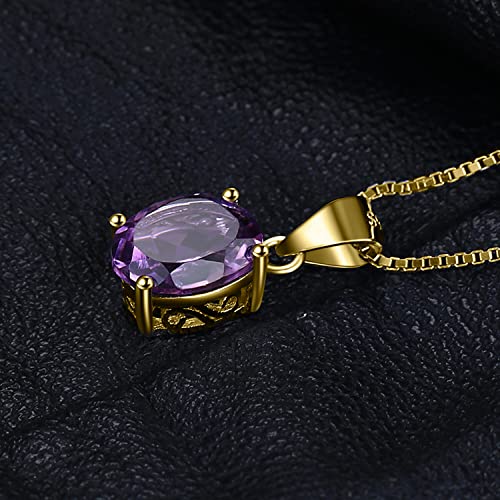 JewelryPalace Natural Gemstone Garnet Peridot Amethyst Citrine Blue Topaz Birthstone Solitaire Pendant Necklace Jewelry Set, 14k Gold Plated 925 Sterling Silver Necklaces for Women, 18 Inch Box chain - color: B-Yellow Gold Plated-Amethyst