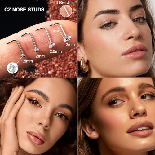 20G/18G Nose Studs Stainless Steel Nose Piercing Nose Ring Set I L S Shape Body Piercing Nose Hoop Ring for Women Men - color: D-12PC-Silver