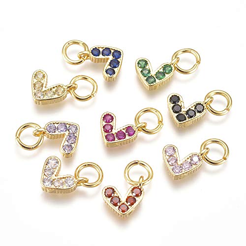 Beadthoven 20pcs Cubic Zirconia Heart Charm Pendants Real 18K Gold Plated Heart Crystal Charm Beads for DIY Jewelry Making Necklace Choker Earrings Tiny Dangle Accessories - color: Heart-Mixed