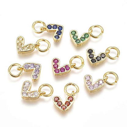 Beadthoven 20pcs Cubic Zirconia Heart Charm Pendants Real 18K Gold Plated Heart Crystal Charm Beads for DIY Jewelry Making Necklace Choker Earrings Tiny Dangle Accessories - color: Heart-Mixed