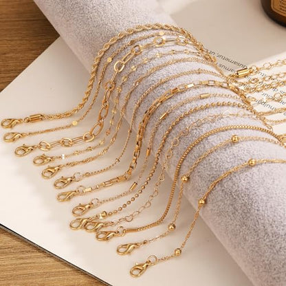 IFKM 6 PACK (24 PCS) Boho Gold Chain Bracelets Set for Women, 14K Gold Plated Multiple Layered Stackable Open Cuff Wrap Bangle Adjustable Link Italian Cuban Jewelry for Women Gift - style: 35 PCS Bangle Bracelets