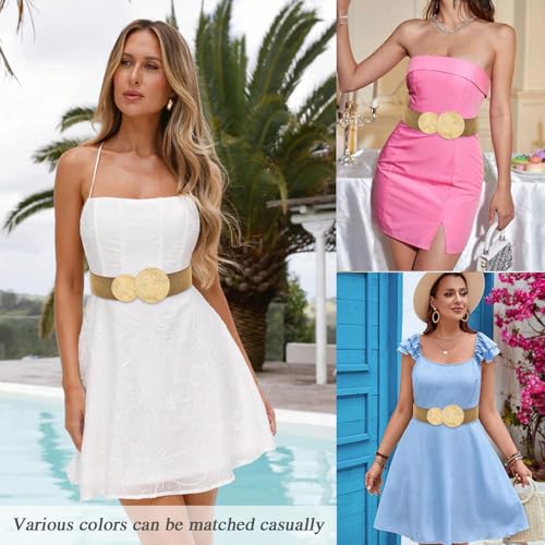 Women Wide Stretchy Waist Belts Elastic Cinch Belt for Dresses - color: Bling Brown Band Gold Buckle, size: Fit Waist 30"-32"