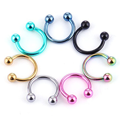 8pcs Unisex Surgical Steel 16G Septum Rings Horseshoe Hoop Nose Piercing Lip Nipple Eyebrow Rings Tragus Cartilage Earrings for Women Men