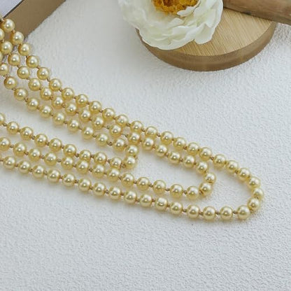 Pearl Necklaces for Women 60'' 70" Long Pearl Necklace 15.75'' Pearl Choker Necklace Chunky Bead Layered Faux Pearl Dangle Wedding Bridal 1920s Gatsby Christmas Costume Jewelry Gifts - color: Gold-60”